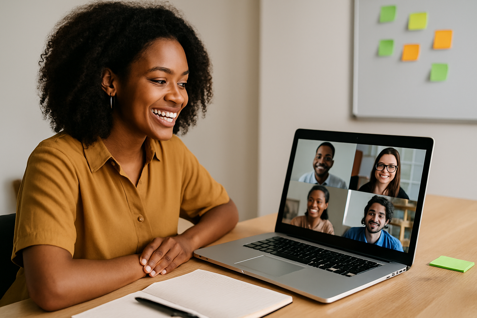Trocando ideias em uma mesa com laptops